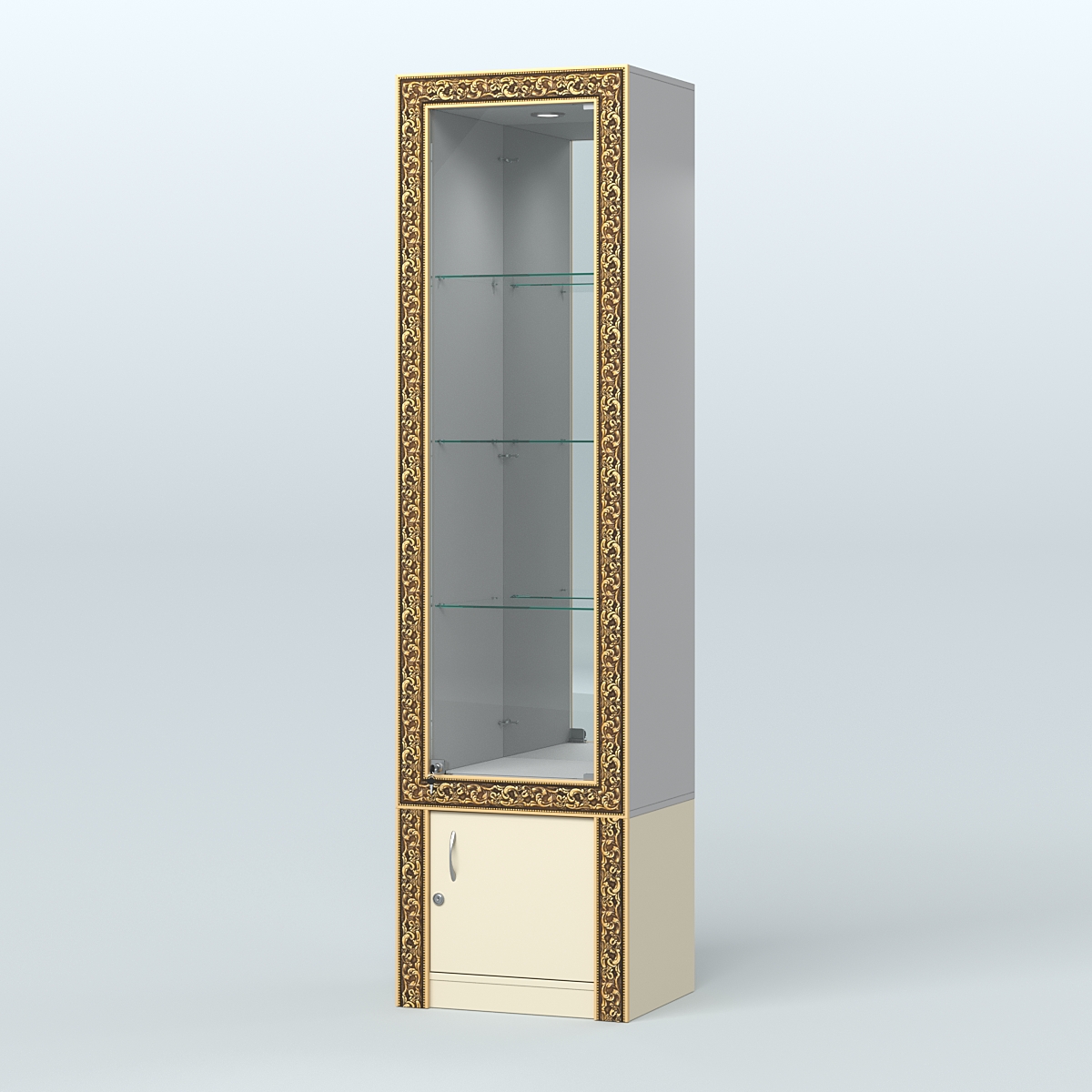 Витрина зеркальная с декором №ВБА-4 Серый + Крем Вайс