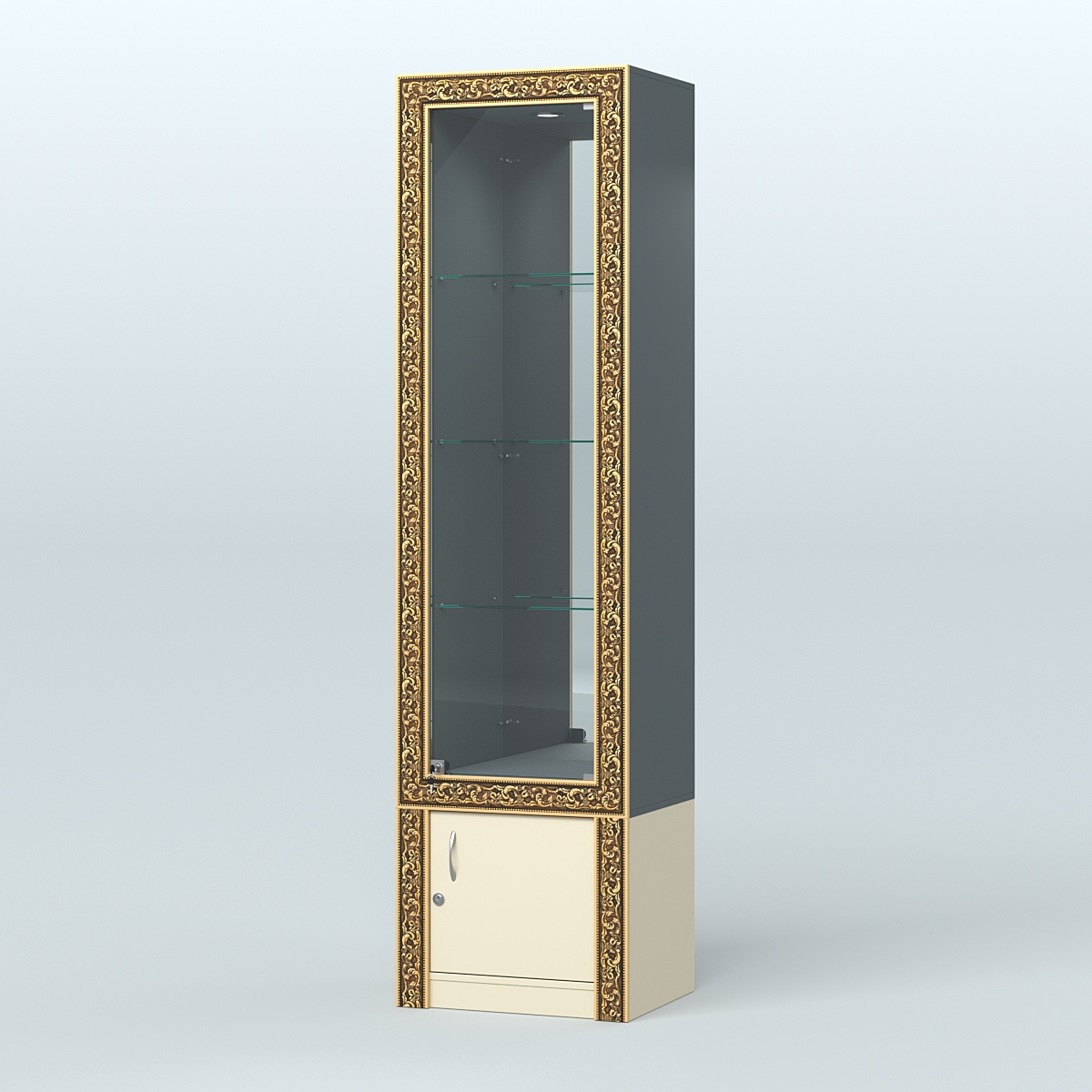 Витрина зеркальная с декором №ВБА-4 Темно-серый и Крем Вайс U2601-U2236