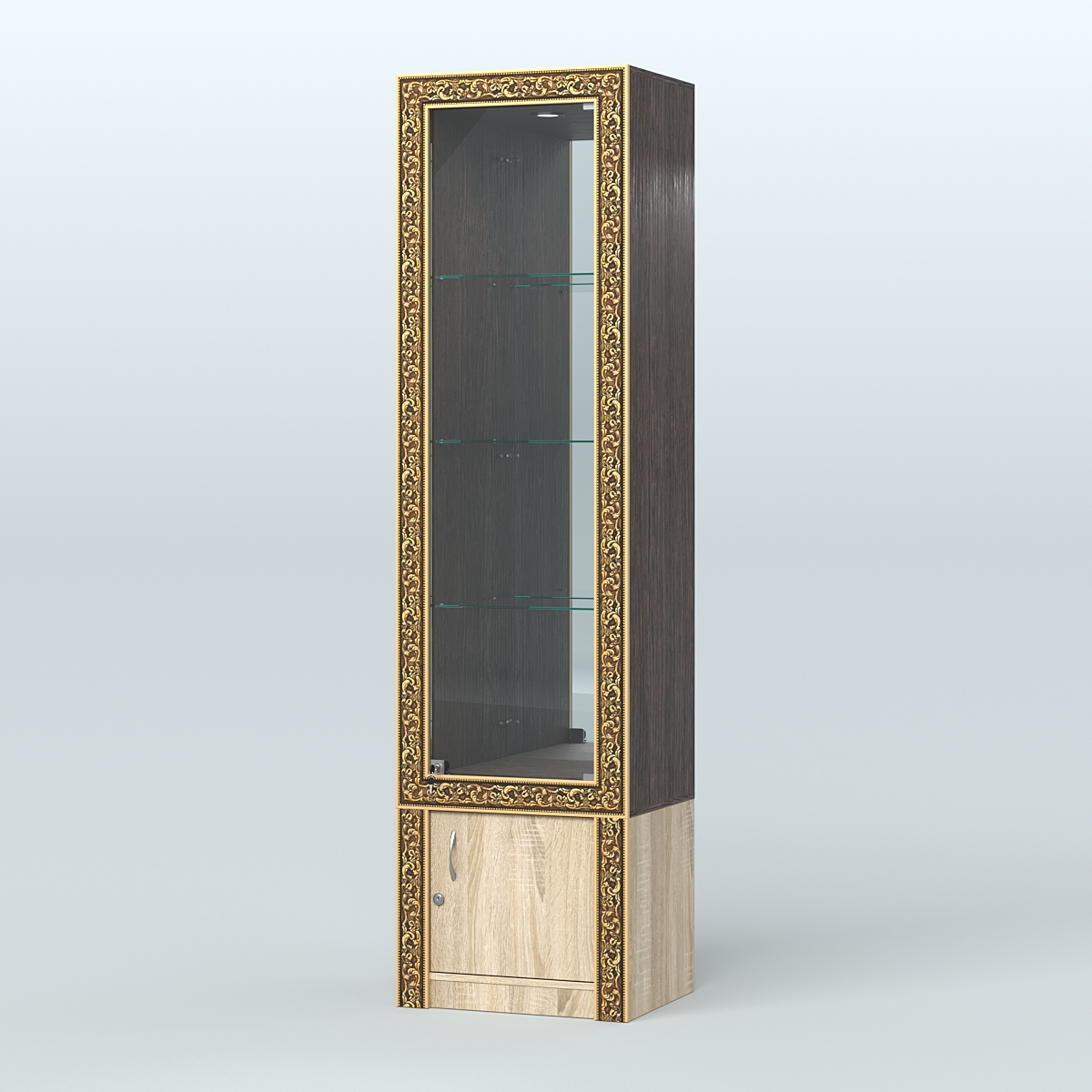Витрина зеркальная с декором №ВБА-4 Дуб Венге + Дуб Сонома