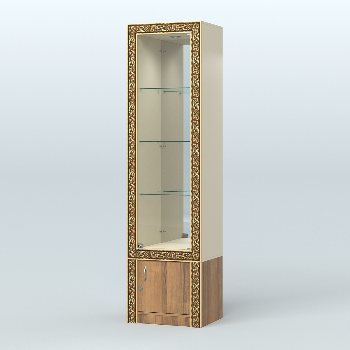 Витрина зеркальная с декором №ВБА-4 Крем Вайс + Орех