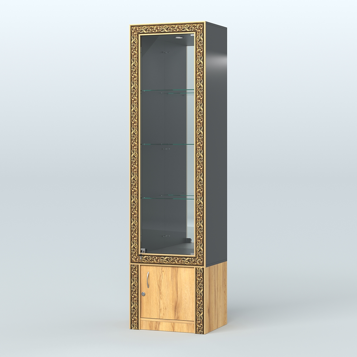 Витрина зеркальная с декором №ВБА-4 Черный и Дуб Золотистый 10-U1148