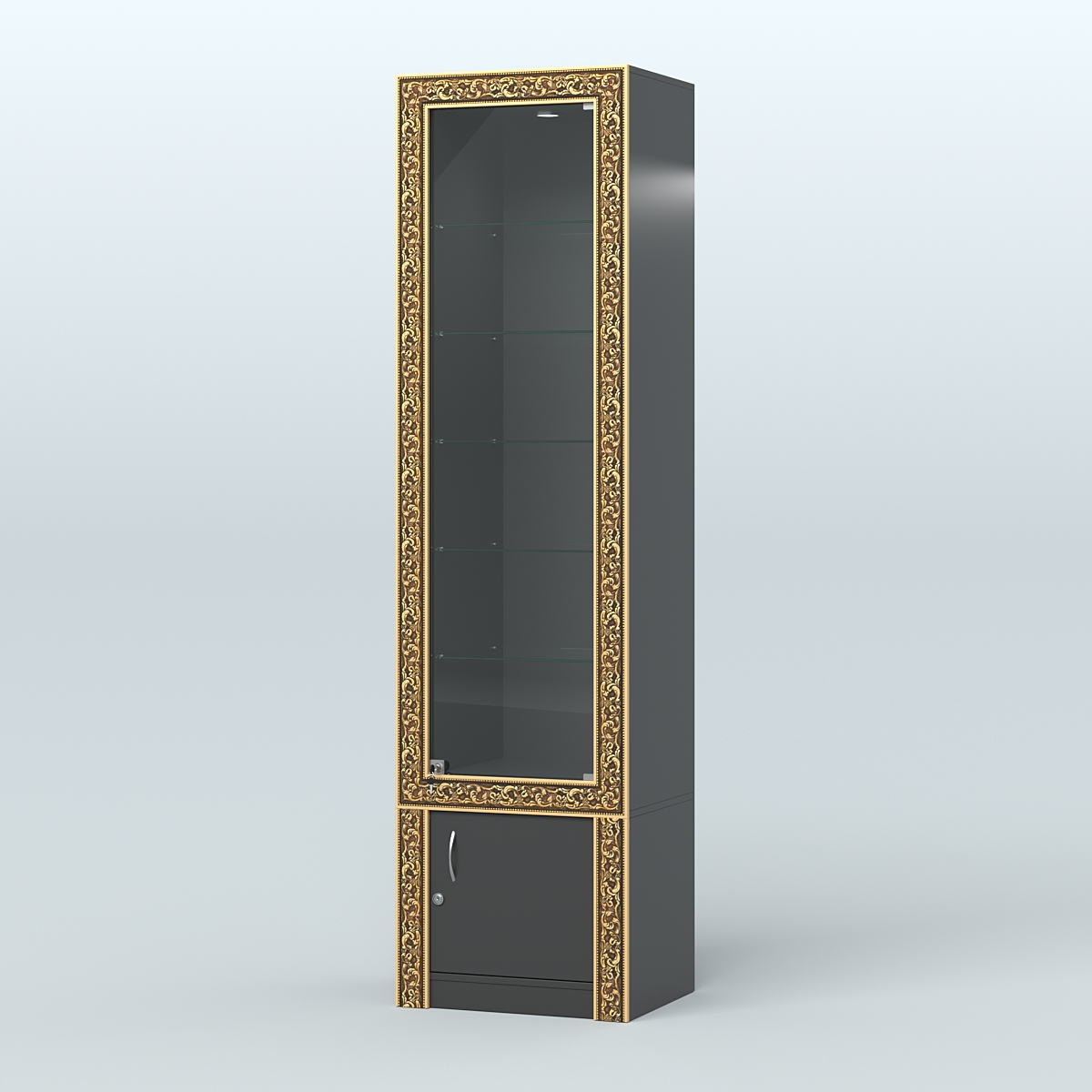 Витрина с декором и пятью прозрачными полками №ВБА-502 Черный