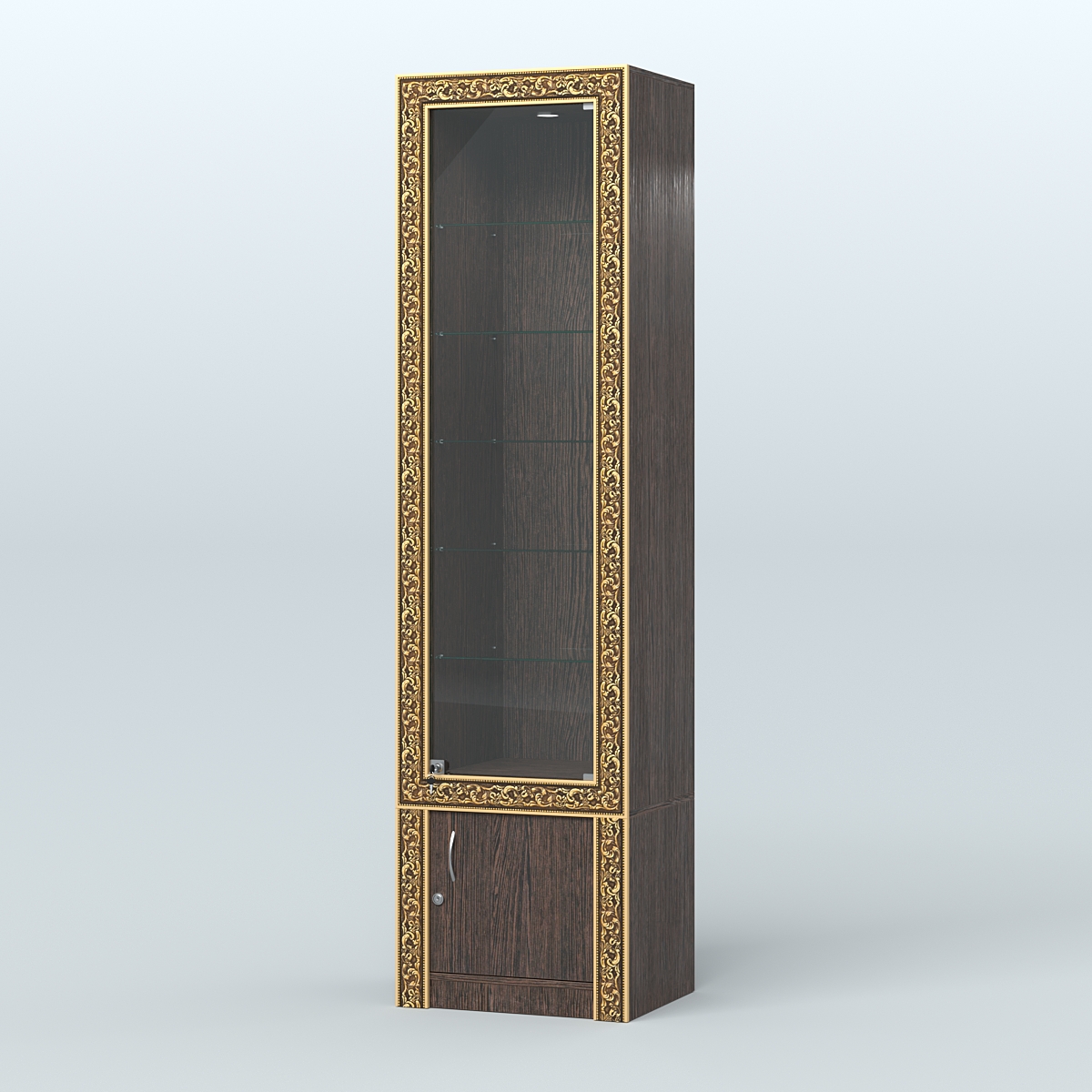 Витрина с декором и пятью прозрачными полками №ВБА-502 Дуб Венге