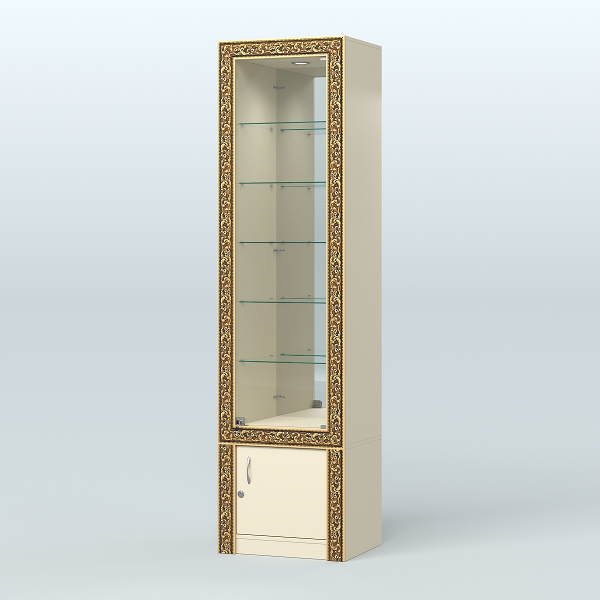 Витрина с декором и верхней подсветкой №ВБА-504 Крем Вайс