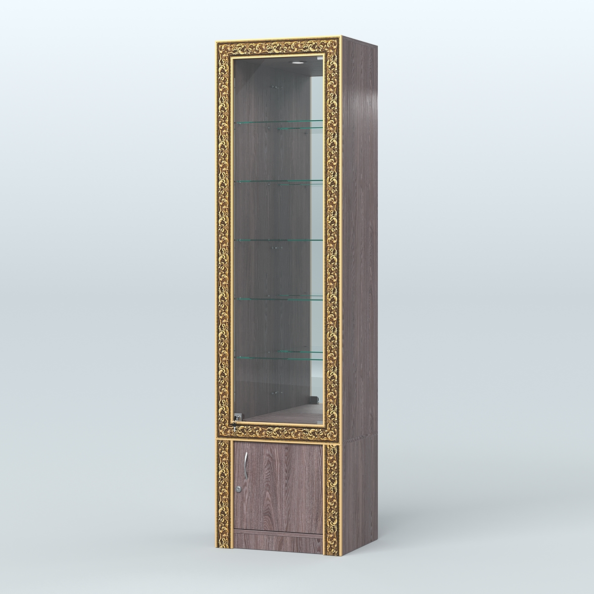 Витрина с декором и верхней подсветкой №ВБА-504 Ясень Анкор темный