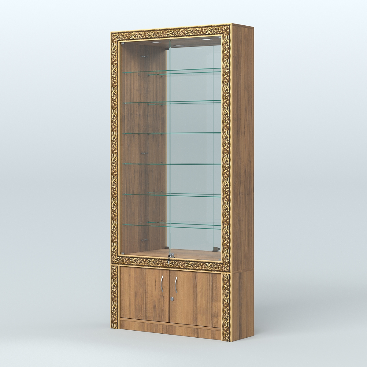 Витрина пристенная с декором №ВБА-32 Орех