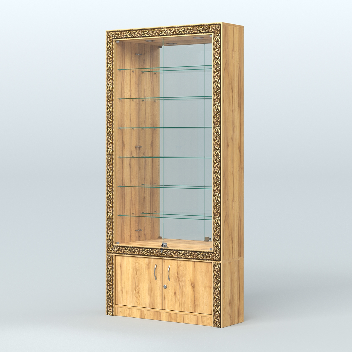 Витрина пристенная с декором №ВБА-32 Дуб Золотистый