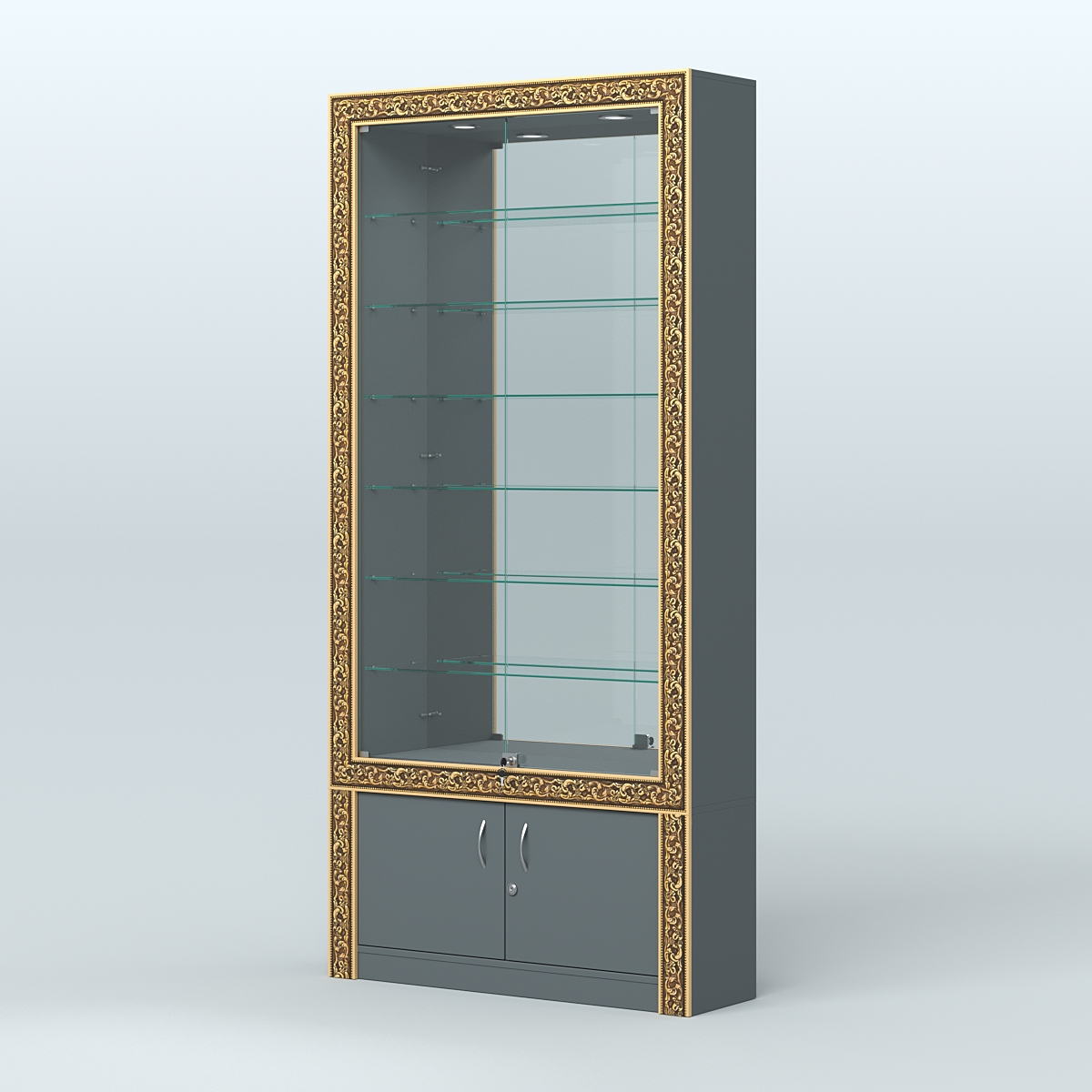 Витрина пристенная с декором №ВБА-32 Темно-Серый