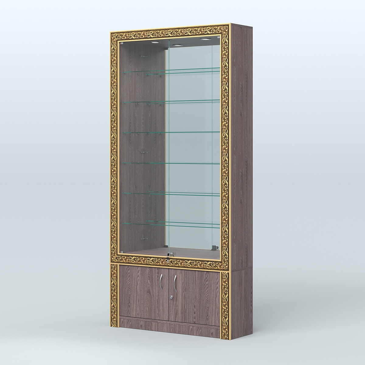 Витрина пристенная с декором №ВБА-32 Ясень Анкор темный