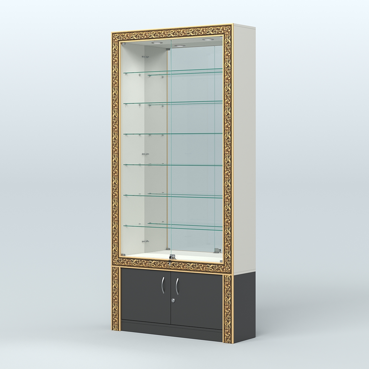 Витрина пристенная с декором №ВБА-32 Белый и Черный