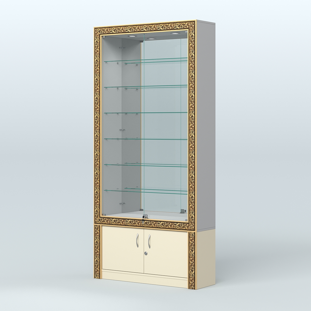 Витрина пристенная с декором №ВБА-32 Серый + Крем Вайс