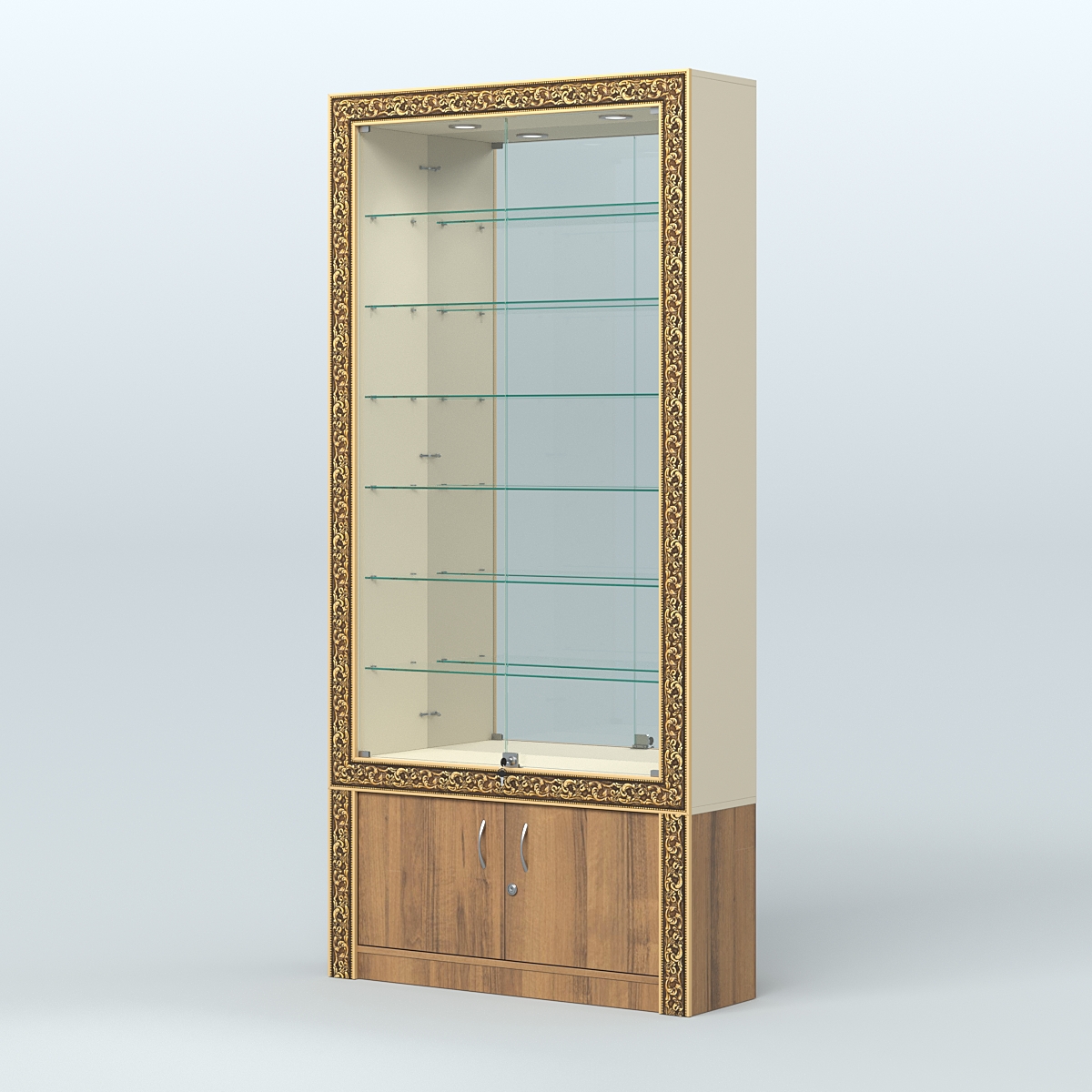 Витрина пристенная с декором №ВБА-32 Крем Вайс + Орех