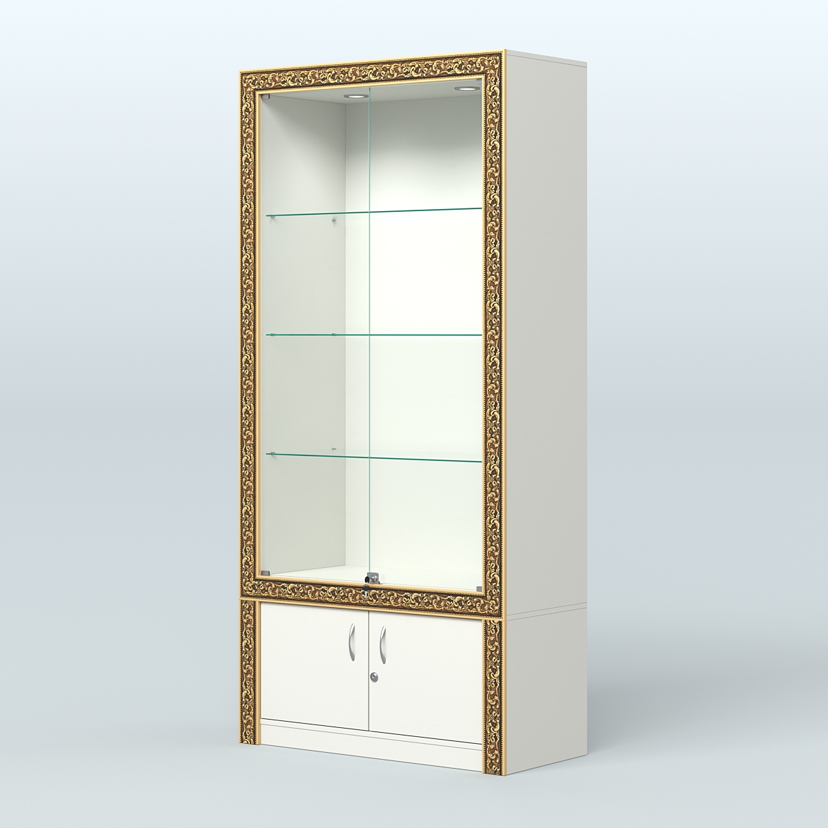 Витрина с декором и дверками №ВБА-1 Белый