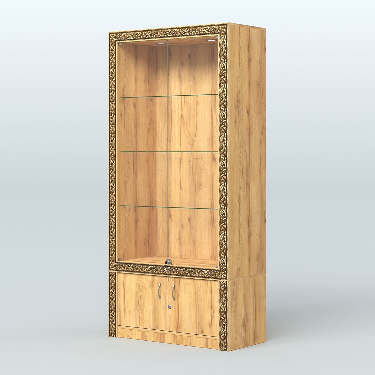 Витрина с декором и дверками №ВБА-1 Дуб Золотистый