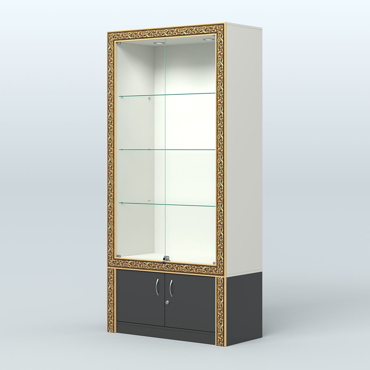 Витрина с декором и дверками №ВБА-1 Белый и Черный