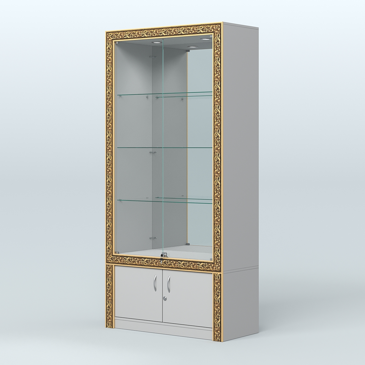 Витрина с декором и зеркалом №ВБА-3 Серый