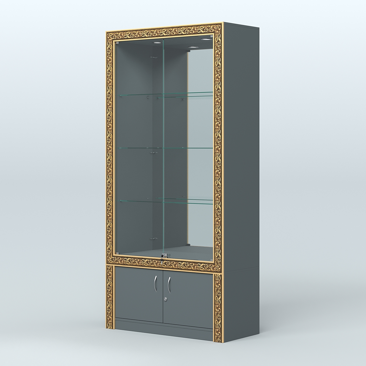 Витрина с декором и зеркалом №ВБА-3 Темно-Серый