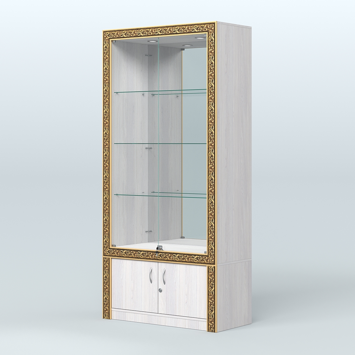 Витрина с декором и зеркалом №ВБА-3 Ясень Анкор светлый