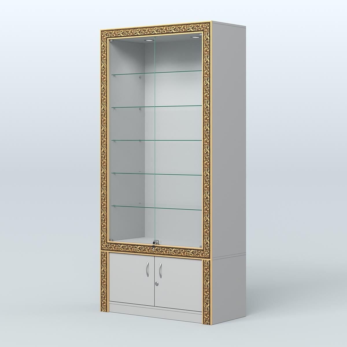 Витрина прямоугольная с декором №ВБА-501 Серый