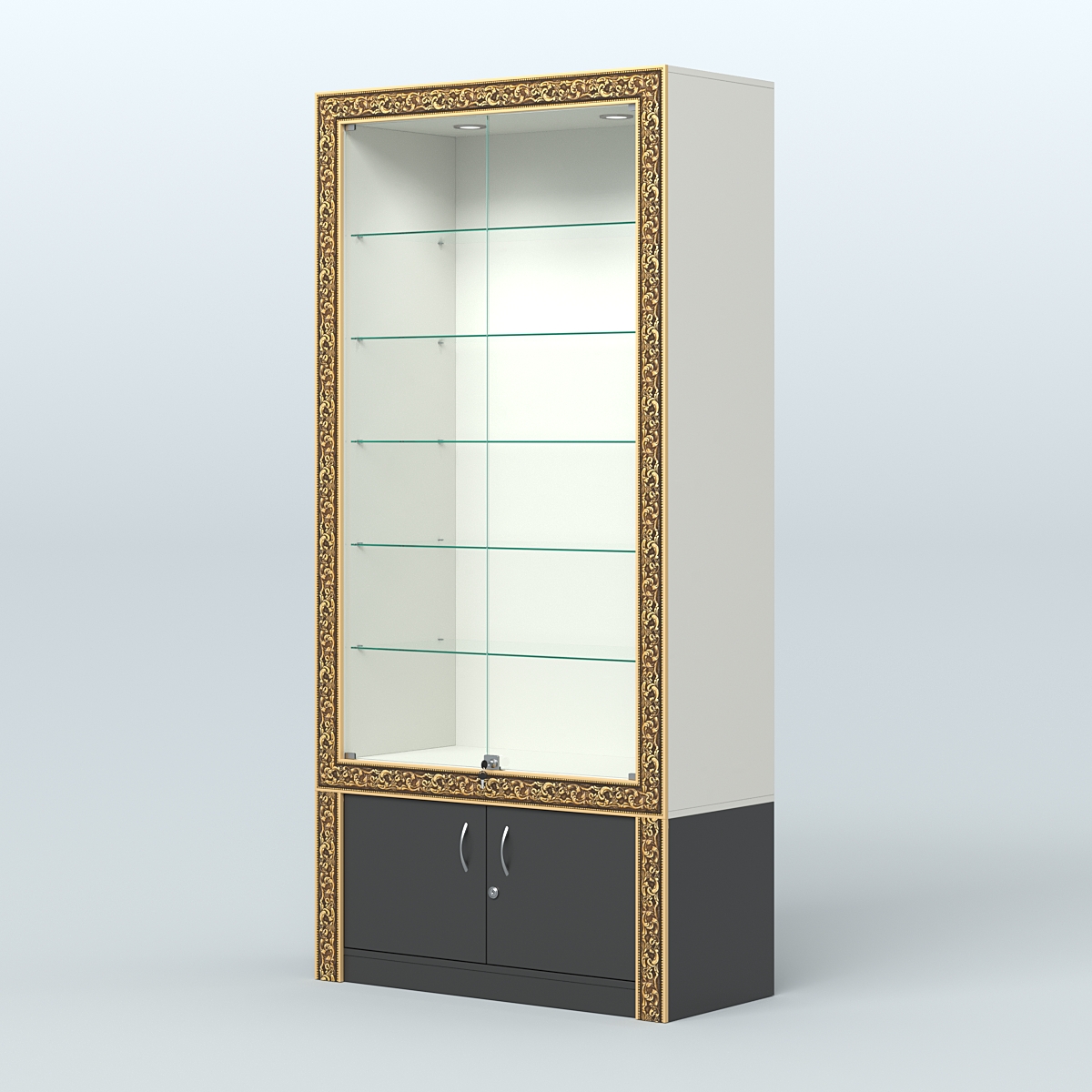 Витрина прямоугольная с декором №ВБА-501 Белый и Черный