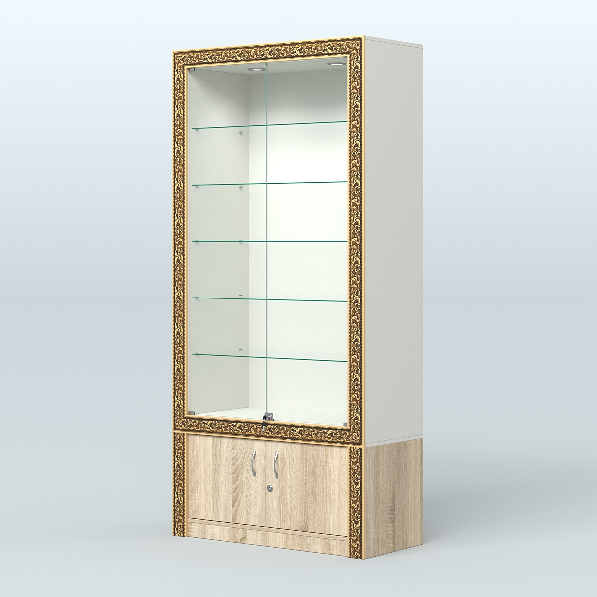 Витрина прямоугольная с декором №ВБА-501 Белый + Дуб Сонома