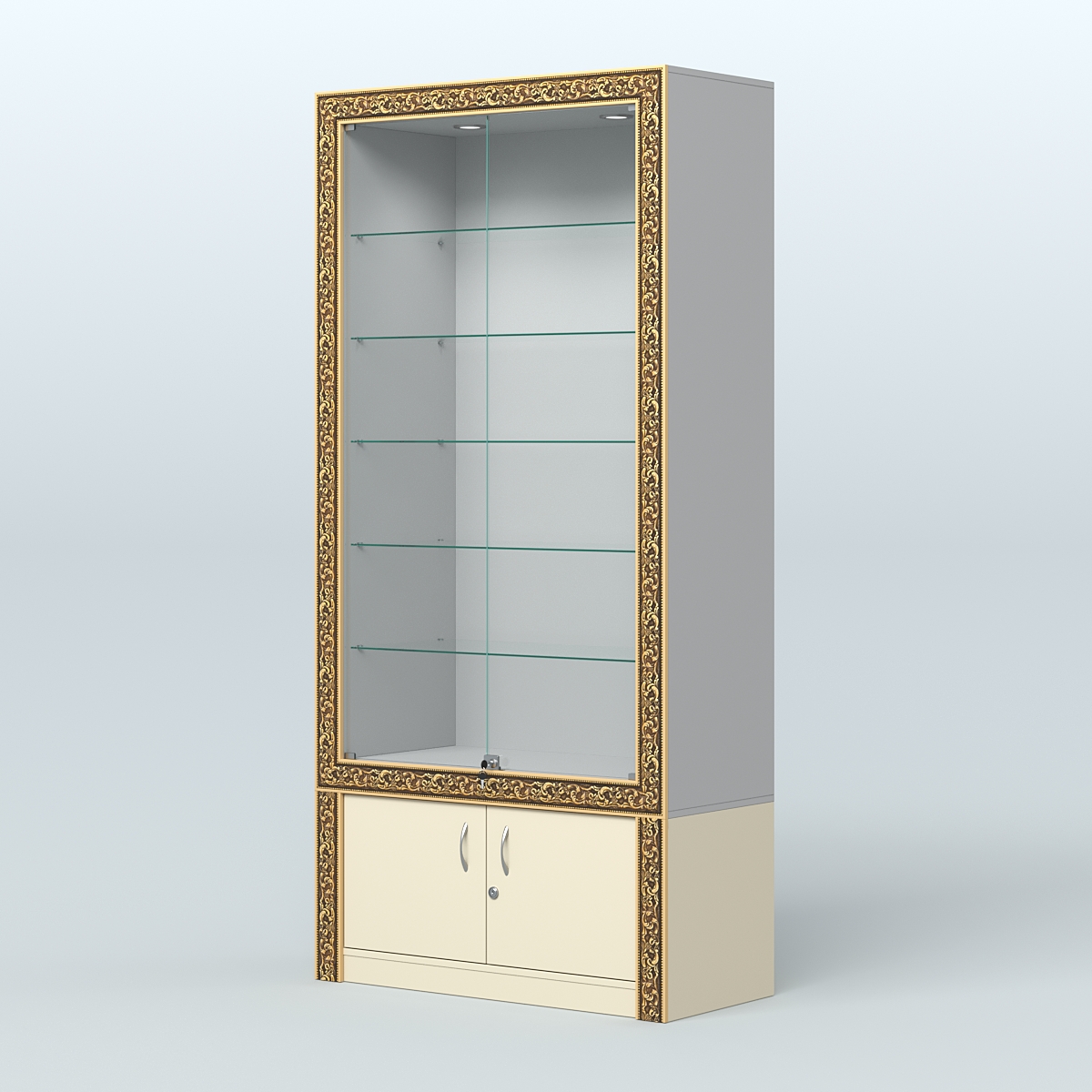 Витрина прямоугольная с декором №ВБА-501 Серый + Крем Вайс