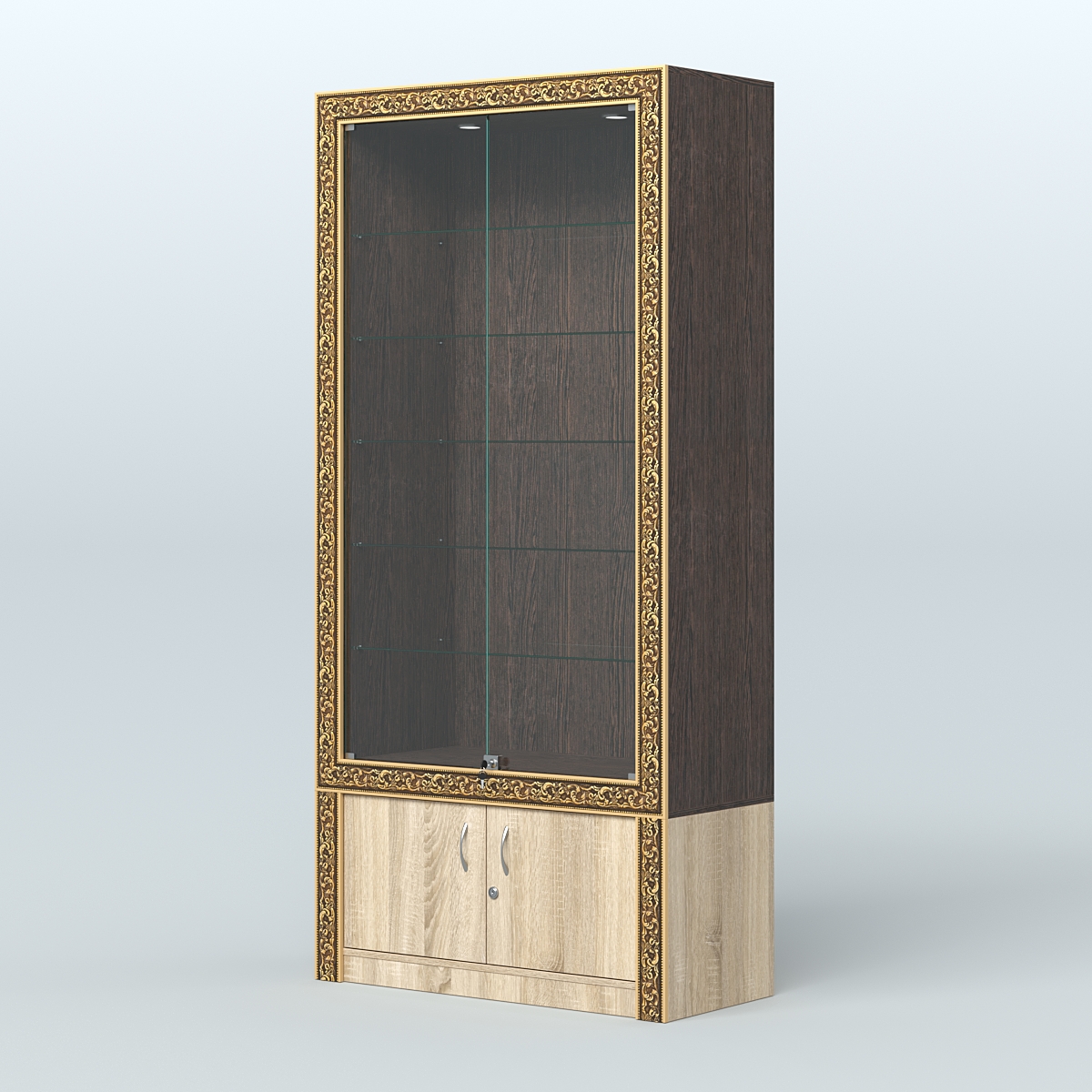 Витрина прямоугольная с декором №ВБА-501 Дуб Венге + Дуб Сонома