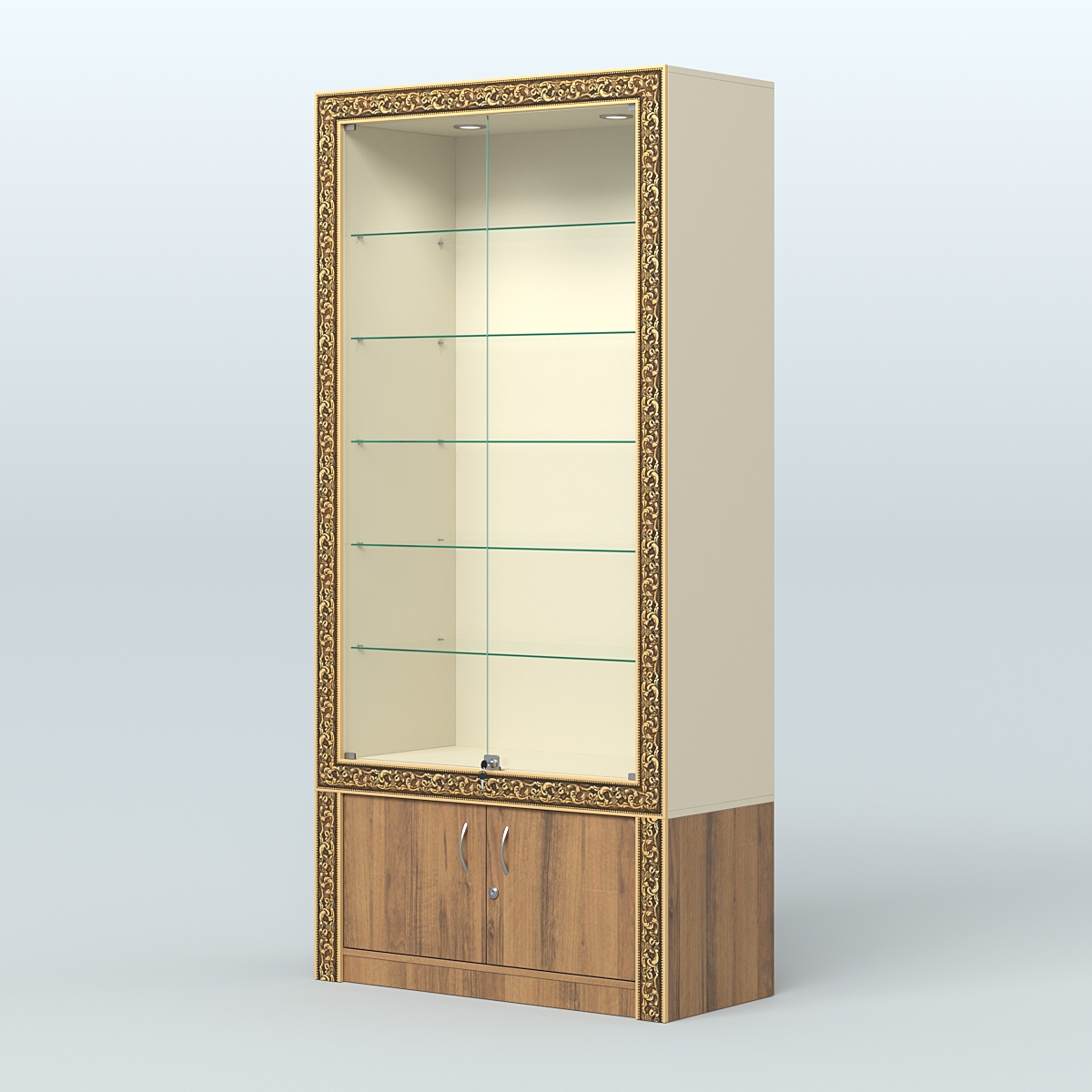 Витрина прямоугольная с декором №ВБА-501 Крем Вайс + Орех