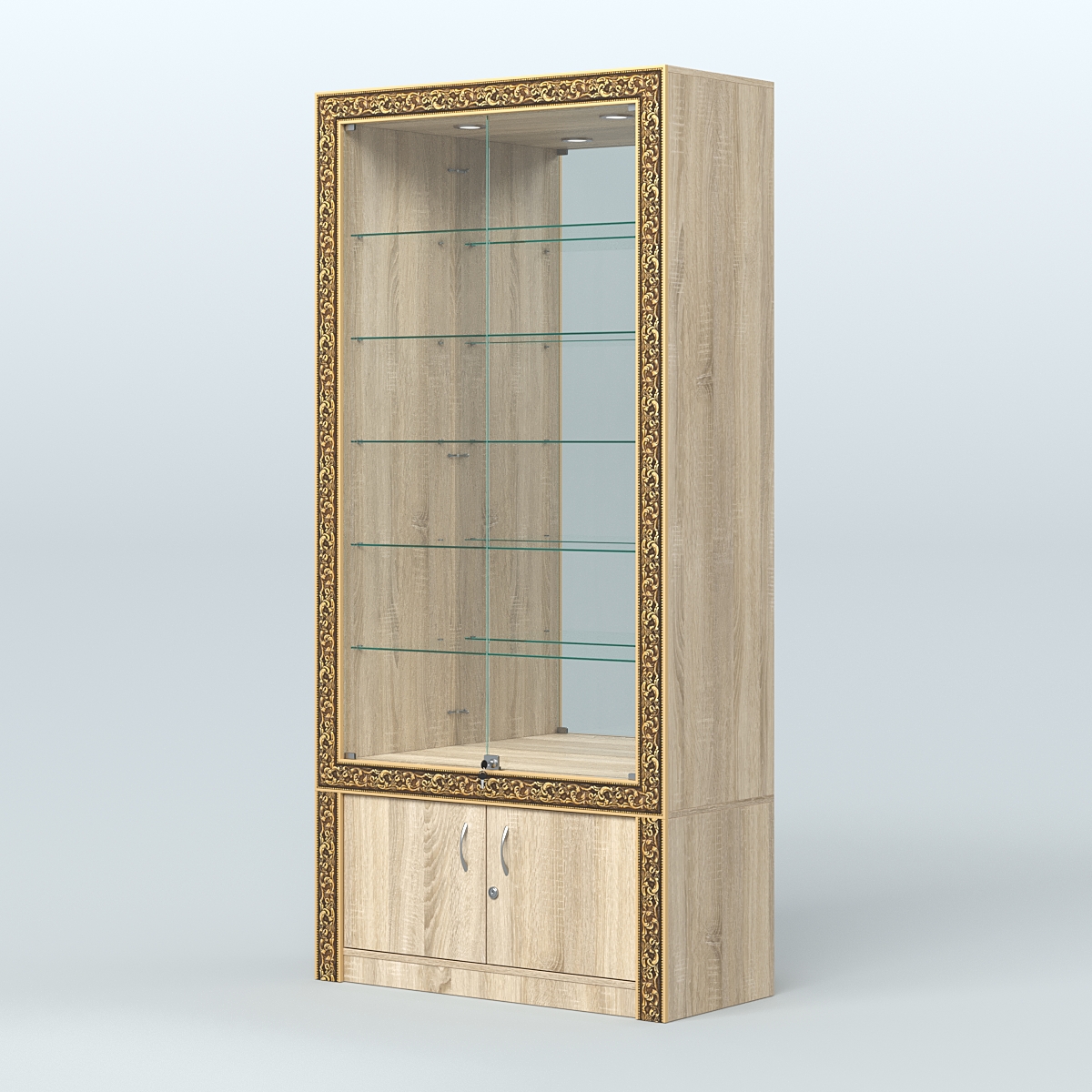 Витрина с декором и замками  из хрома №ВБА-503 Дуб сонома