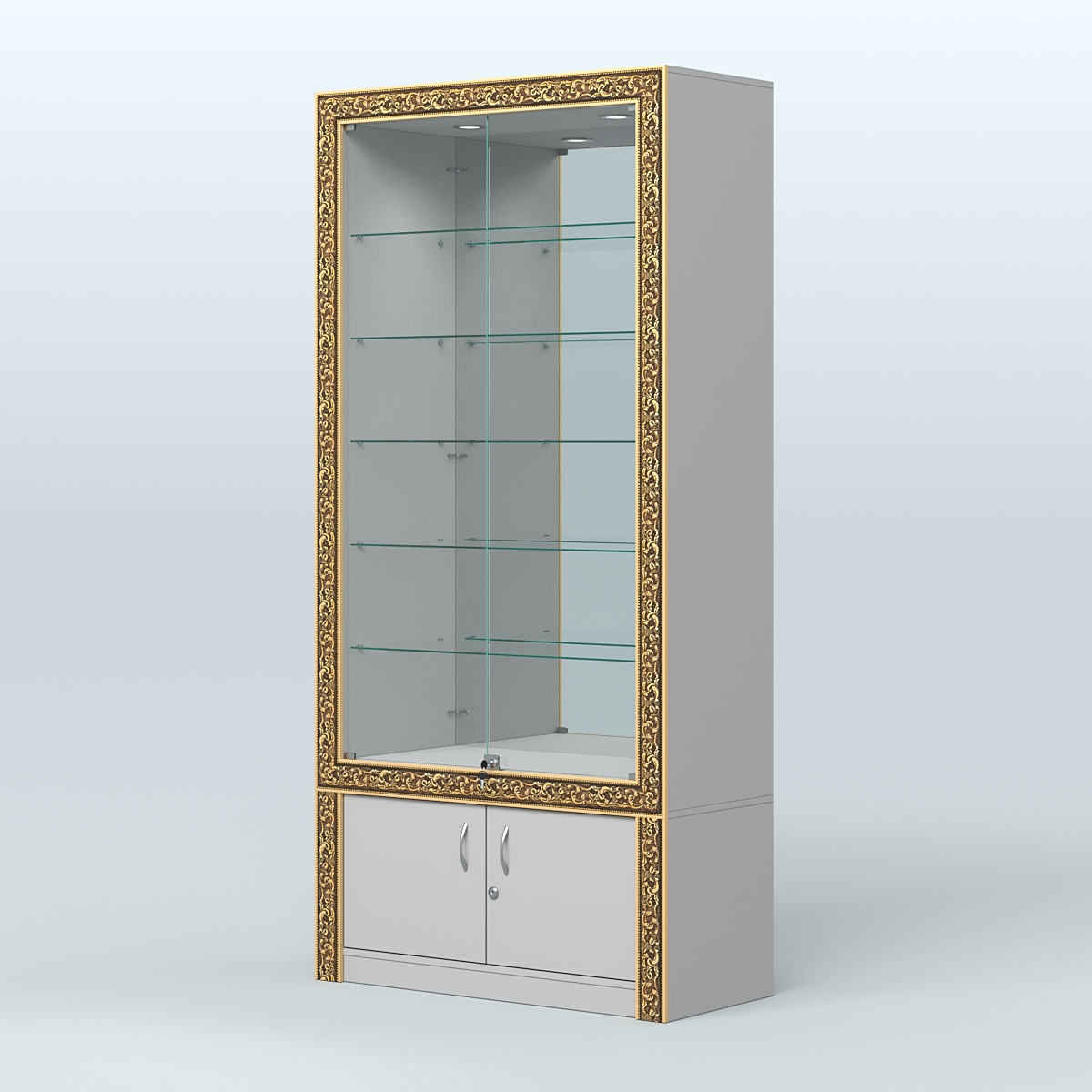 Витрина с декором и замками  из хрома №ВБА-503 Серый