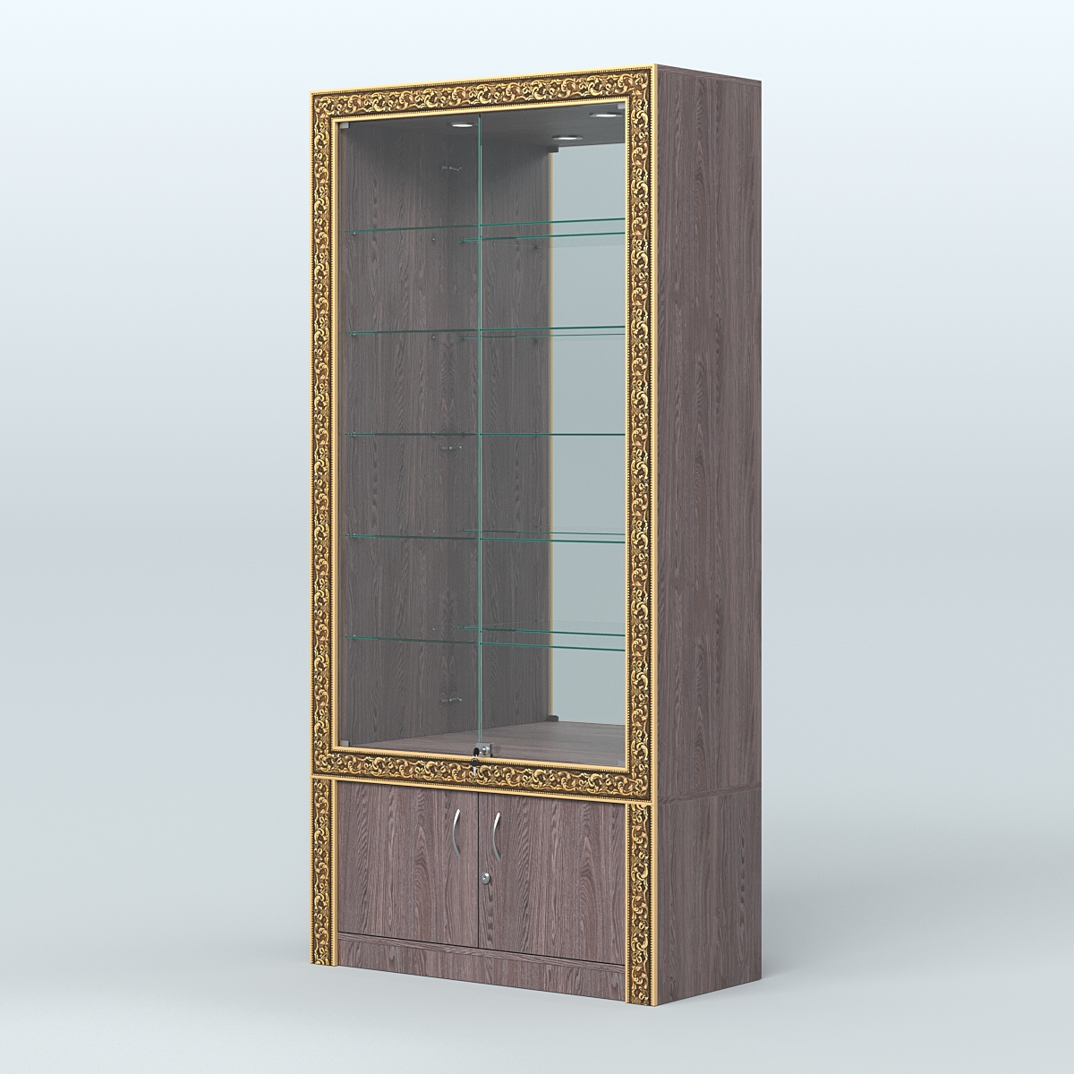 Витрина с декором и замками  из хрома №ВБА-503 Ясень Анкор темный