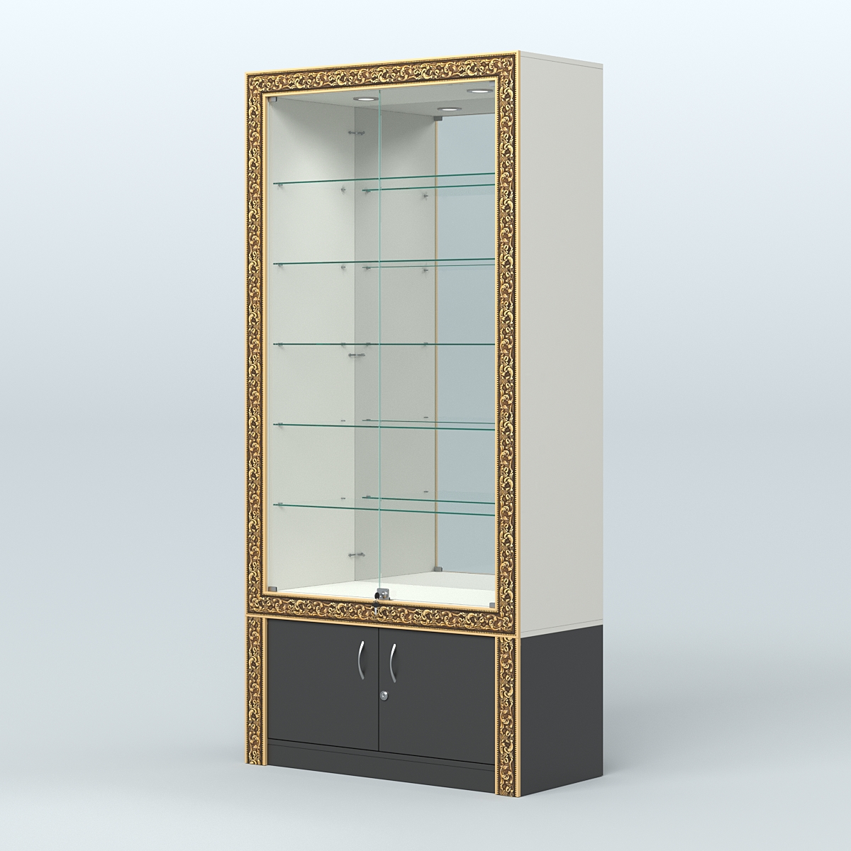 Витрина с декором и замками  из хрома №ВБА-503 Белый и Черный