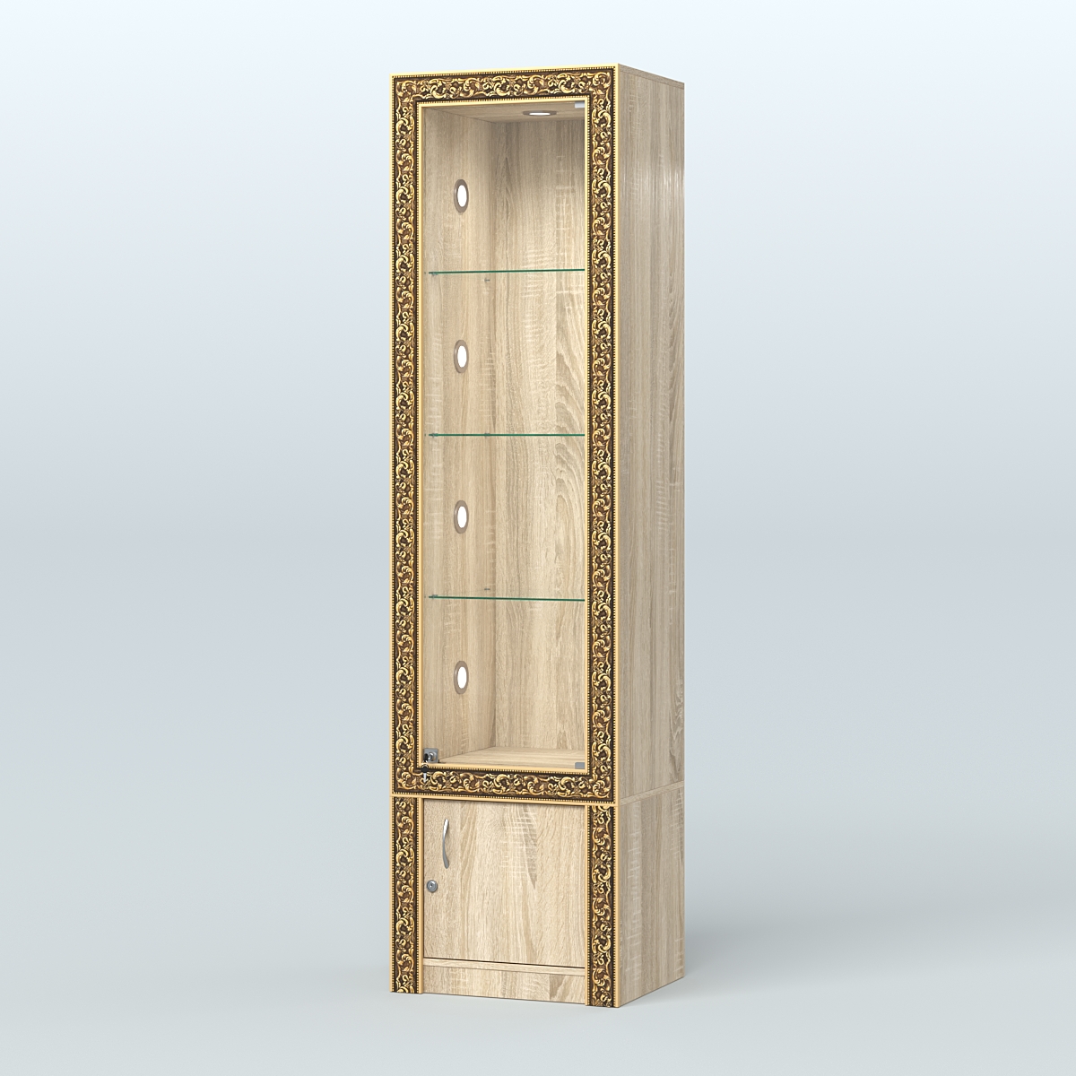 Витрина с декором и накопителем №ВБА-2С Дуб сонома