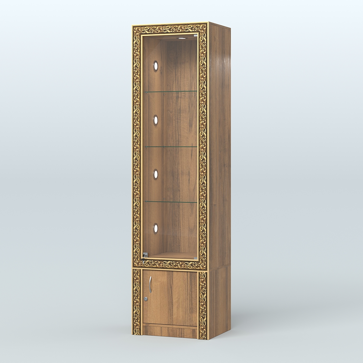 Витрина с декором и накопителем №ВБА-2С Орех