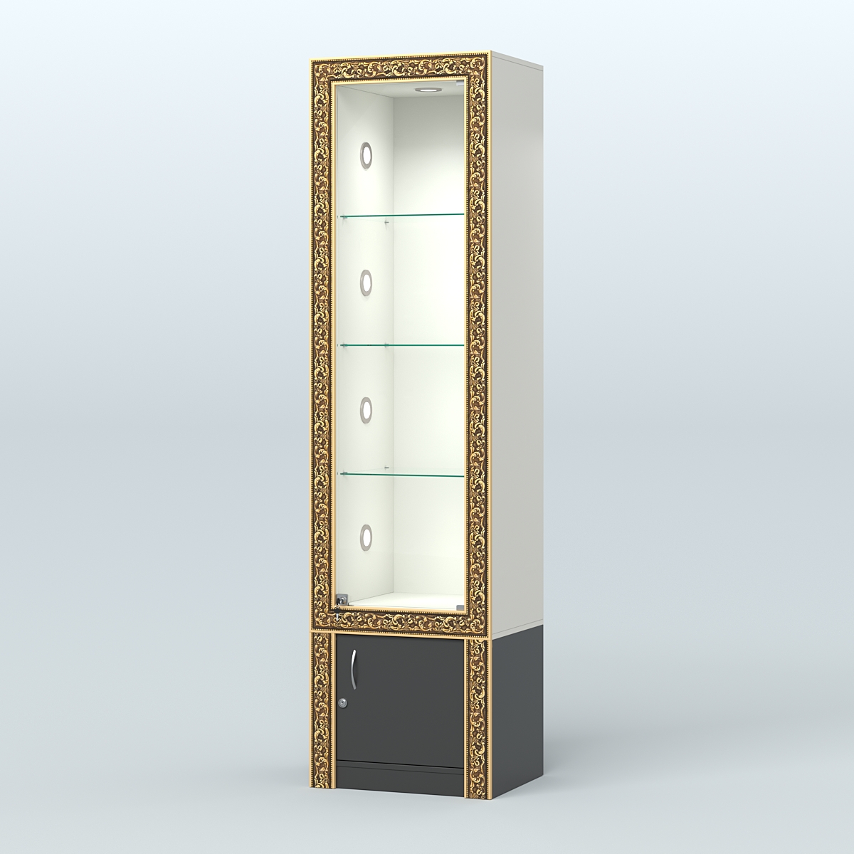 Витрина с декором и накопителем №ВБА-2С Белый и Черный