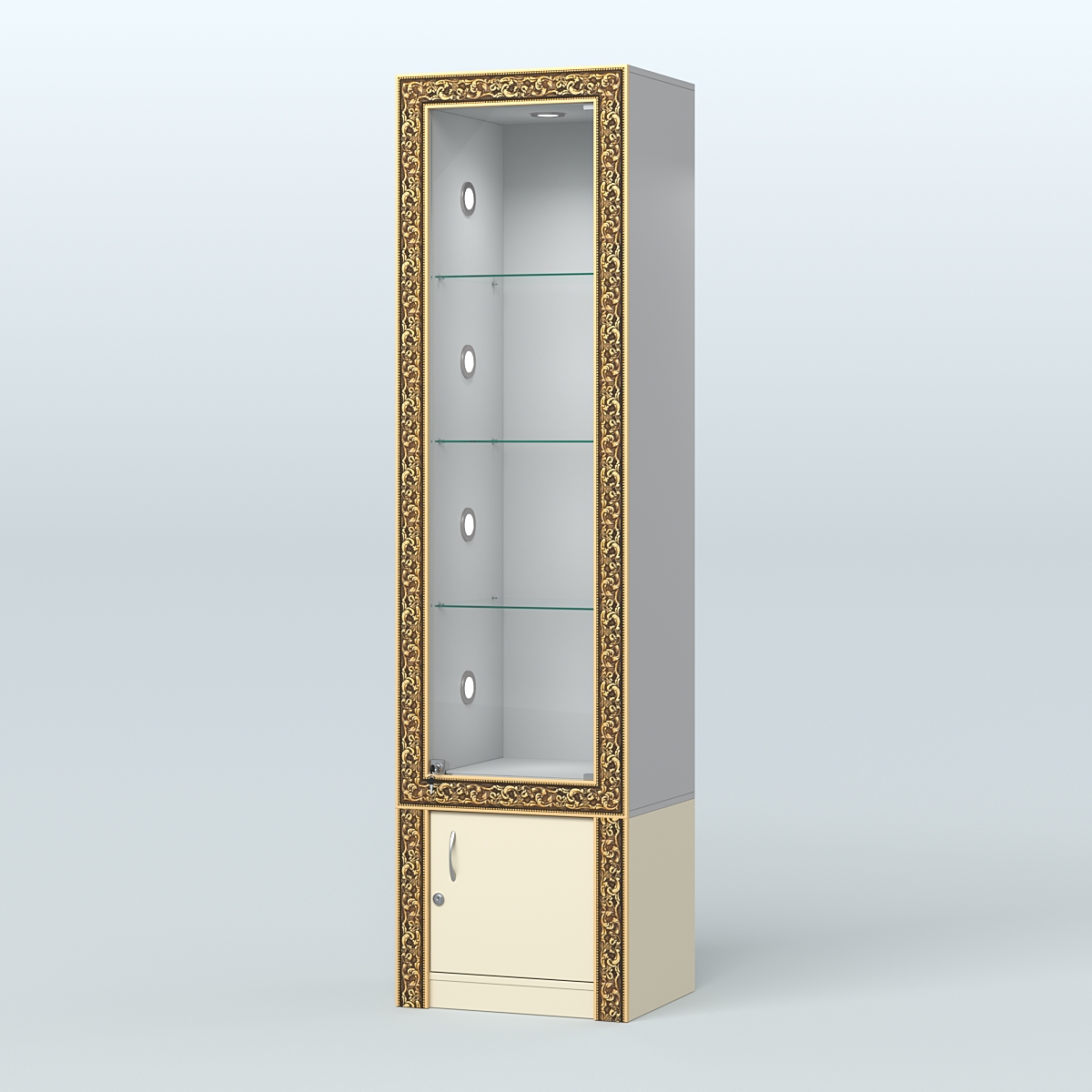 Витрина с декором и накопителем №ВБА-2С Серый + Крем Вайс