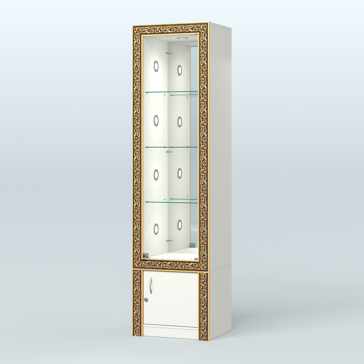 Витрина с декором и диодной подсветкой №ВБА-4С Белый