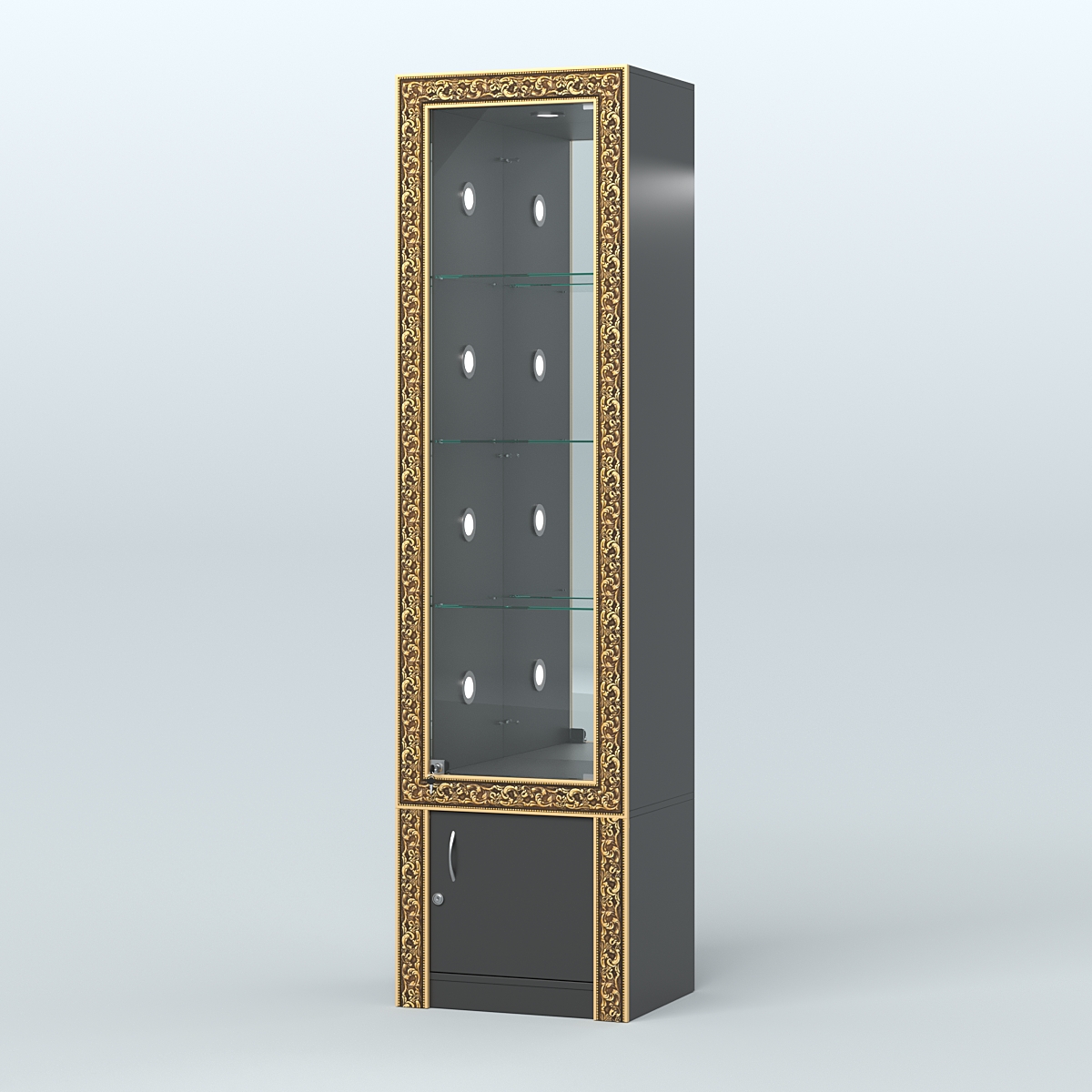 Витрина с декором и диодной подсветкой №ВБА-4С Черный