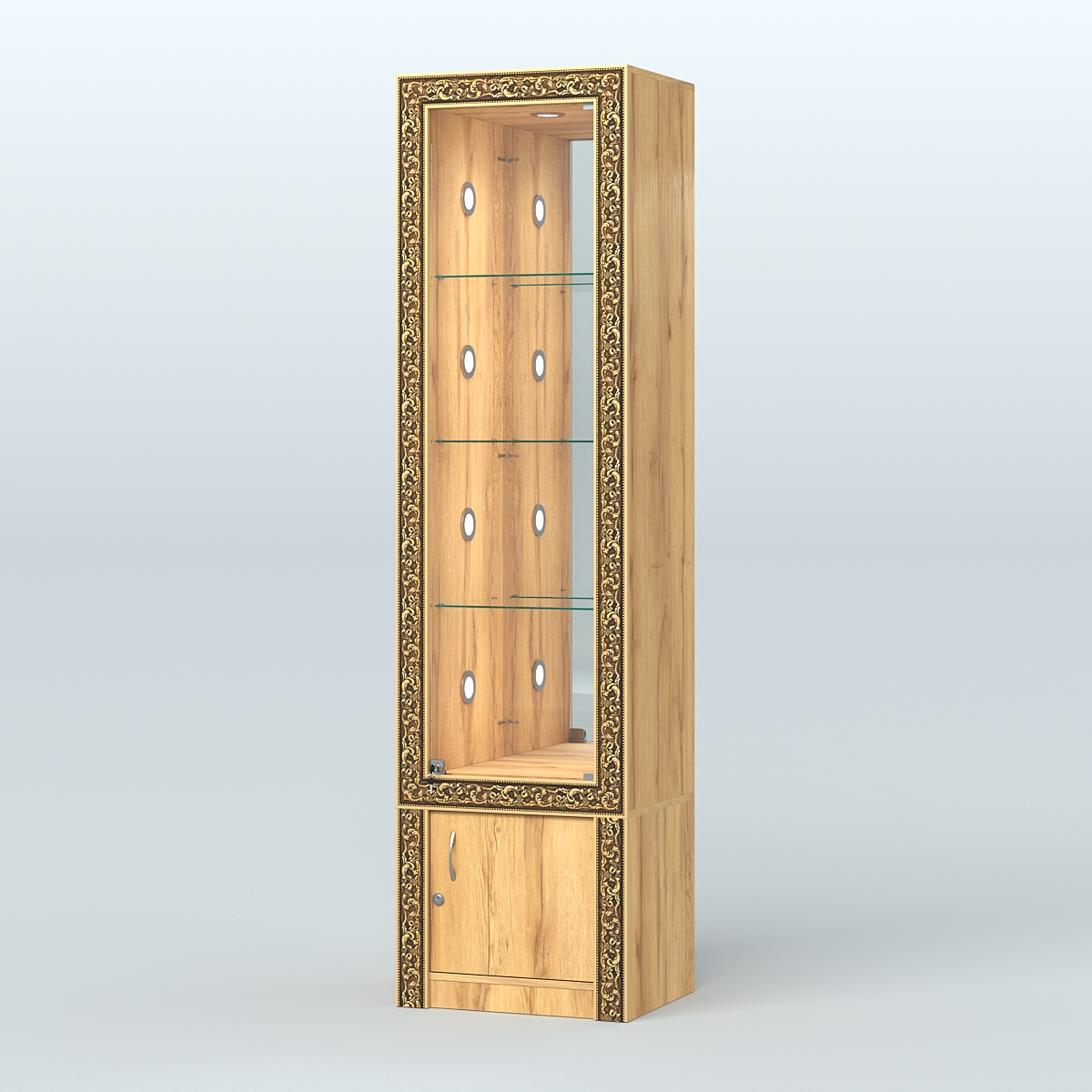 Витрина с декором и диодной подсветкой №ВБА-4С Дуб Золотистый