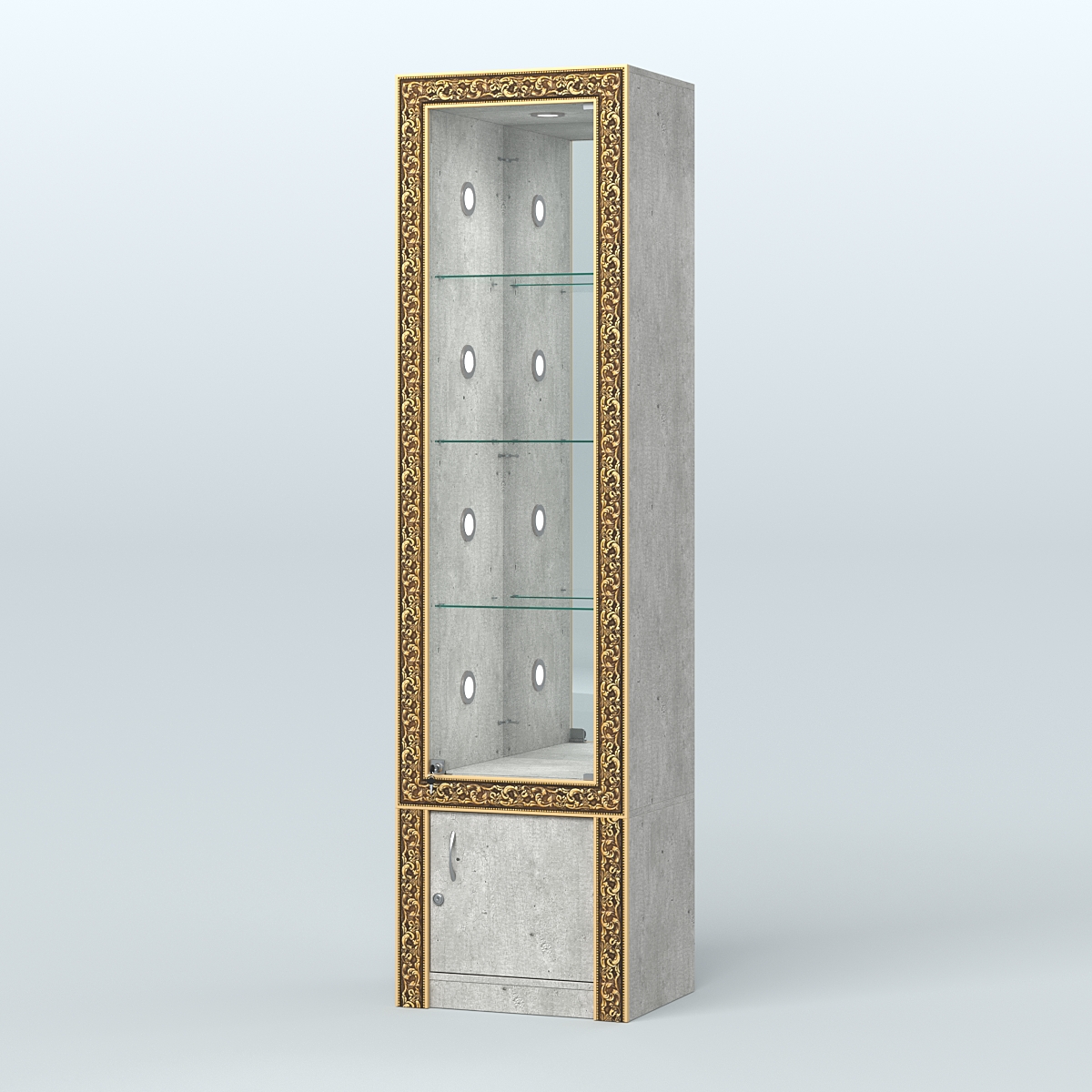 Витрина с декором и диодной подсветкой №ВБА-4С Метрополитан Грей