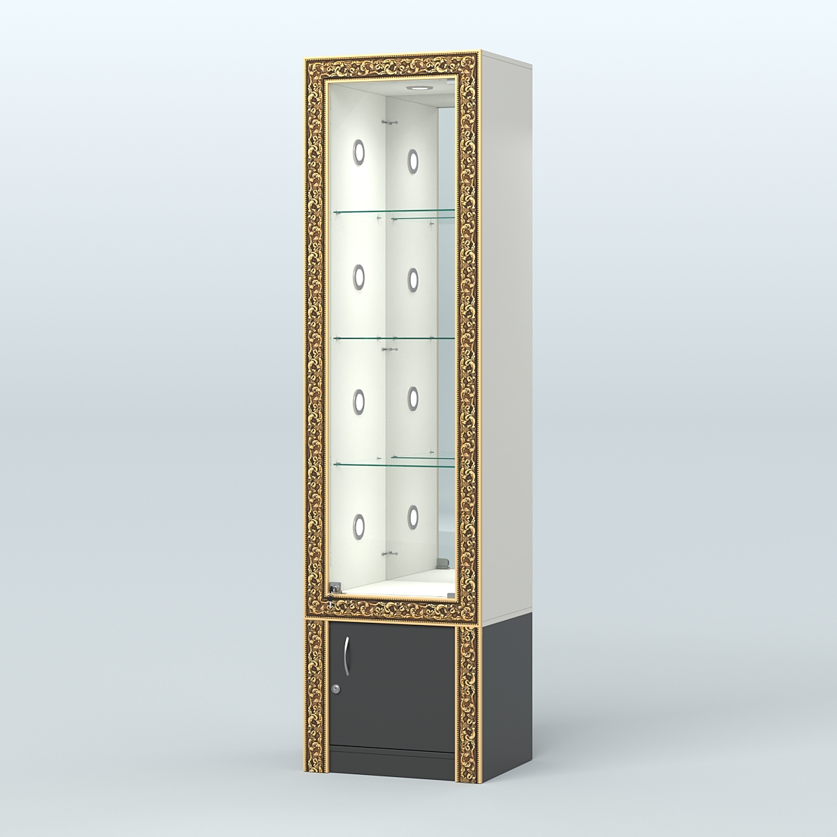 Витрина с декором и диодной подсветкой №ВБА-4С Белый и Черный