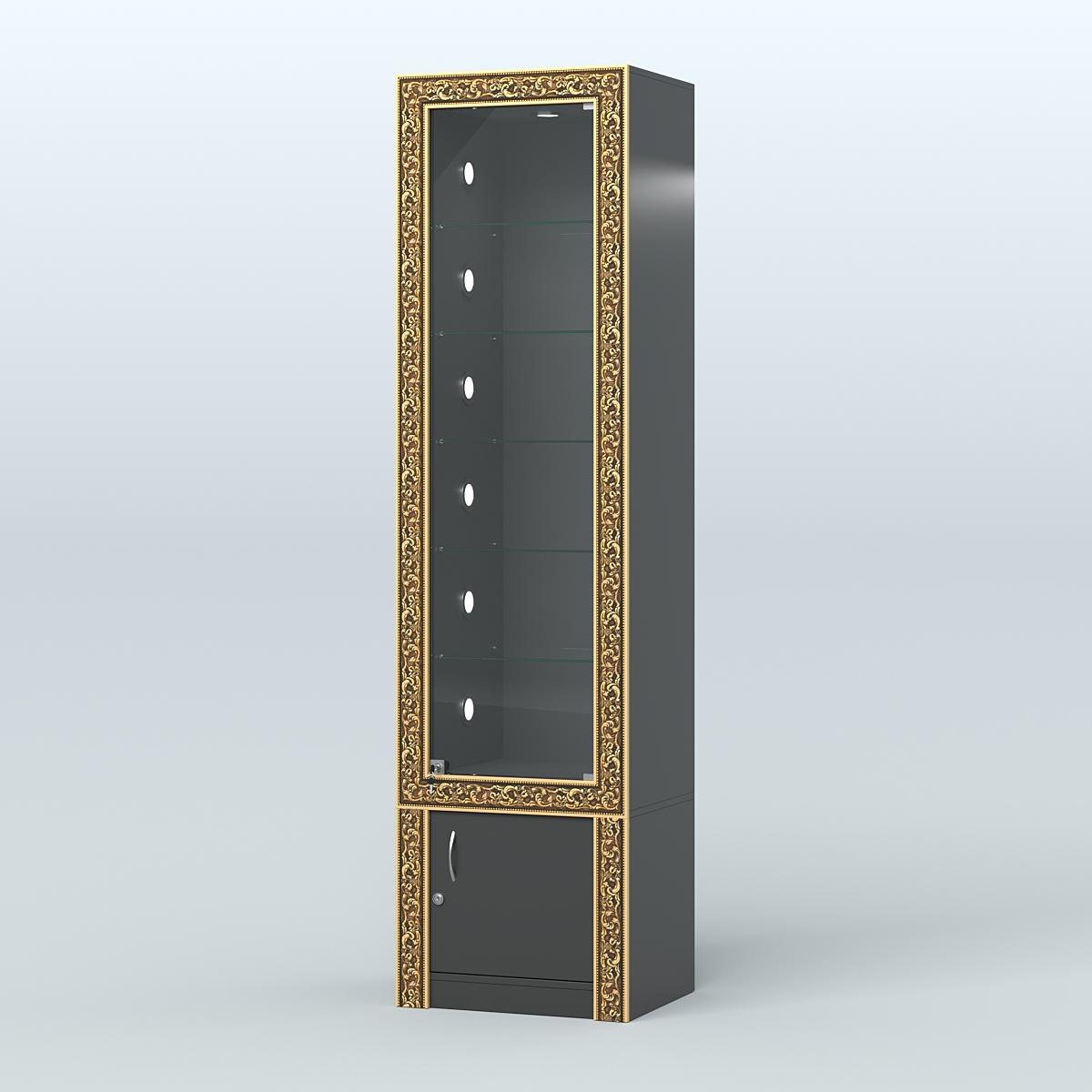 Витрина высокая с декором №ВБА-502С Черный