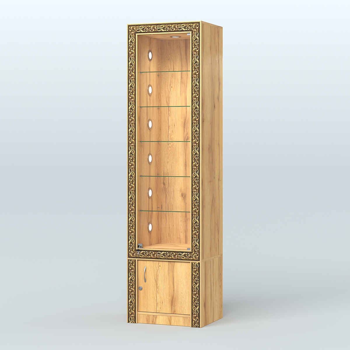 Витрина высокая с декором №ВБА-502С Дуб Золотистый