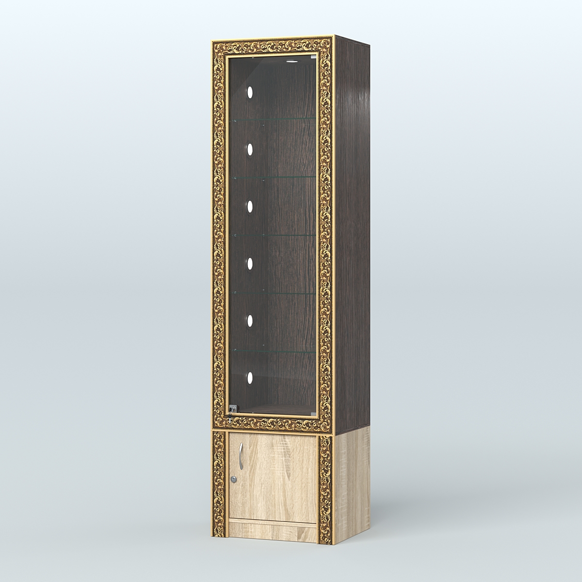 Витрина высокая с декором №ВБА-502С Дуб Венге + Дуб Сонома