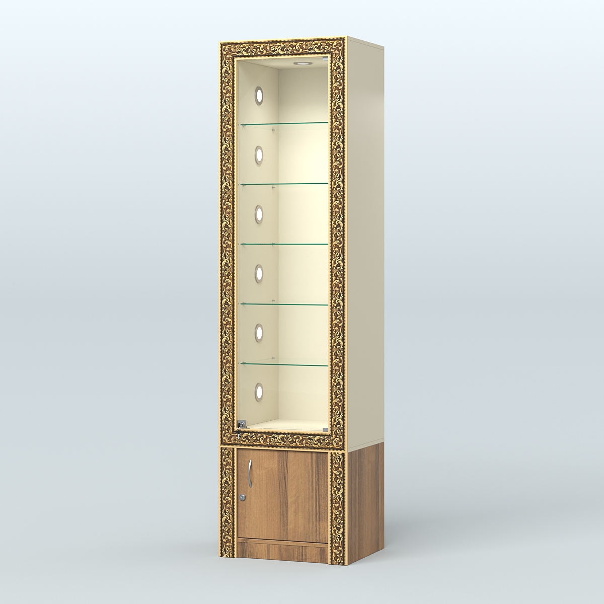 Витрина высокая с декором №ВБА-502С Крем Вайс + Орех