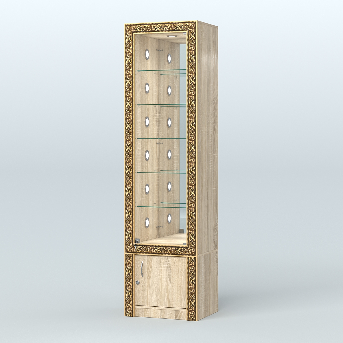 Витрина с декором и стеклянными полками №ВБА-504С Дуб сонома