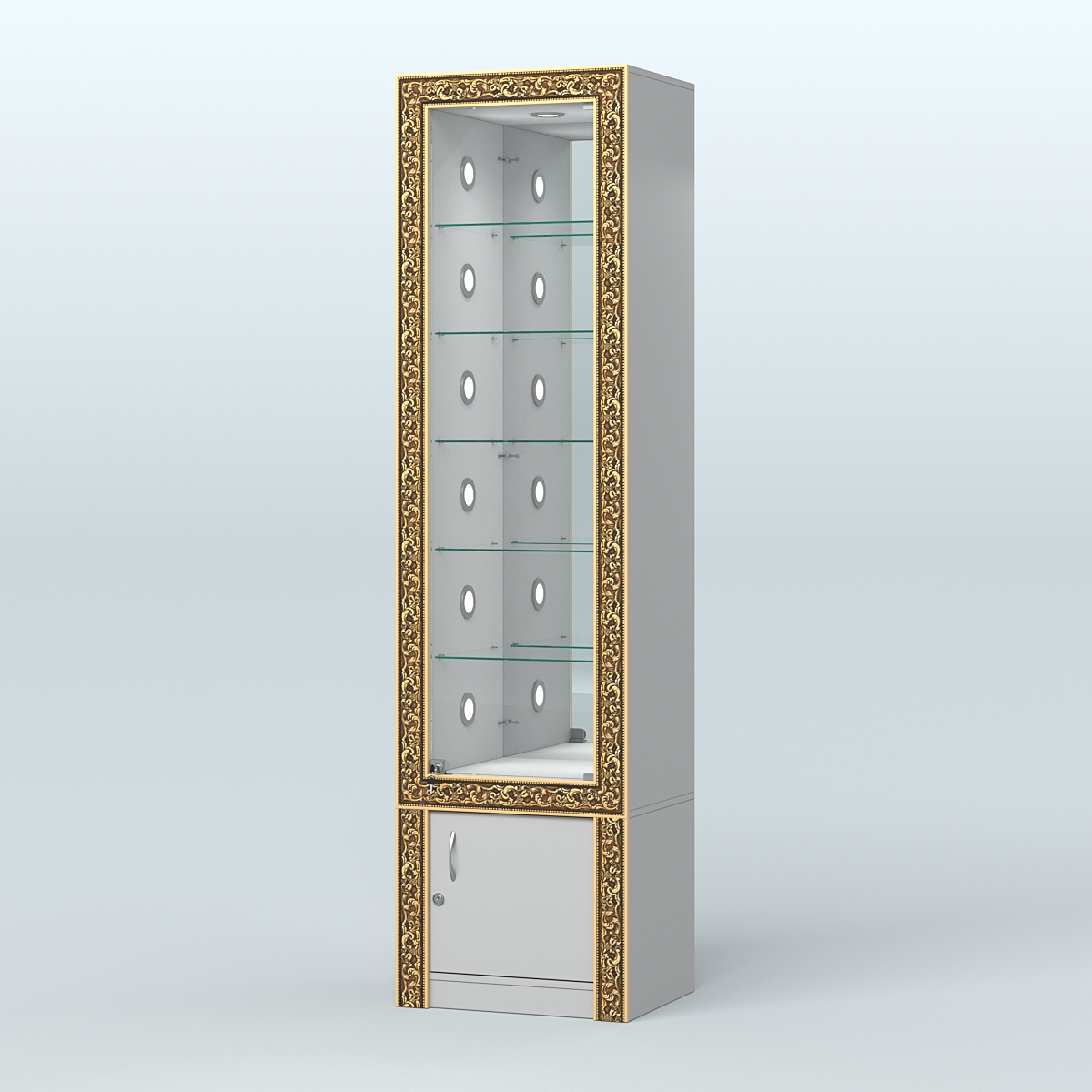 Витрина с декором и стеклянными полками №ВБА-504С Серый