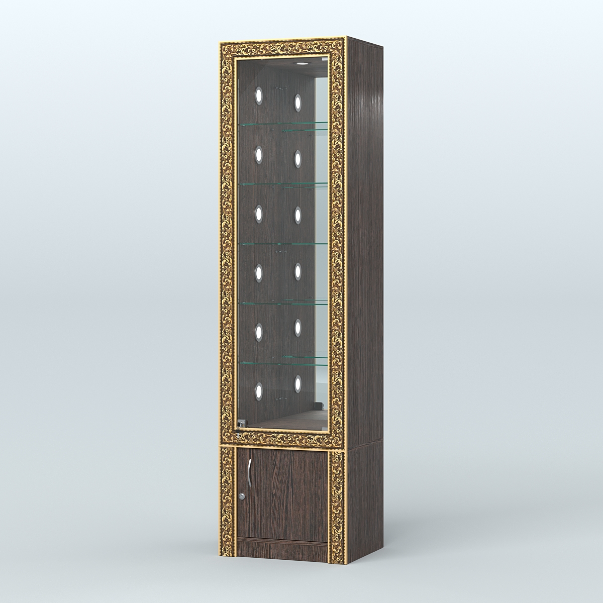 Витрина с декором и стеклянными полками №ВБА-504С Дуб Венге