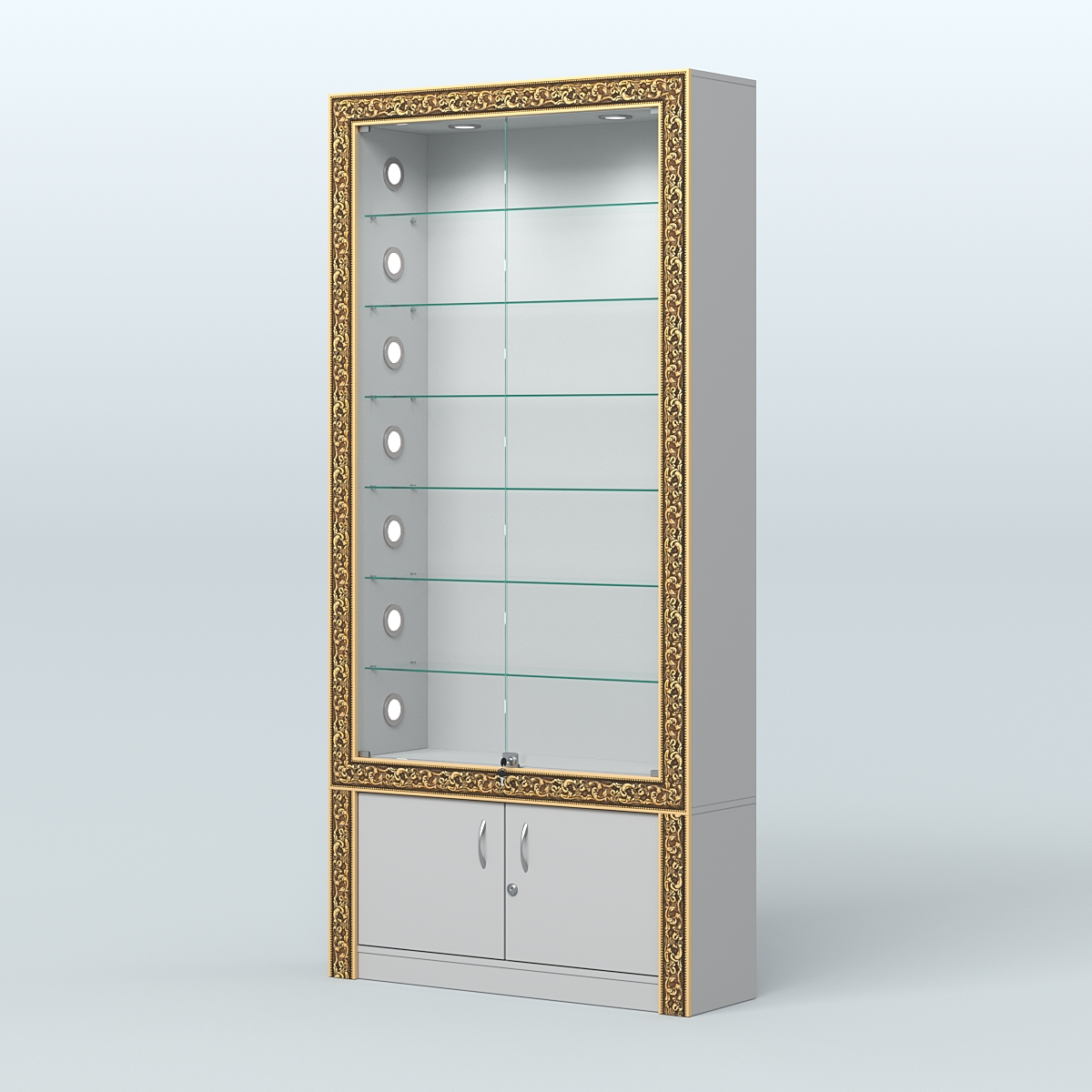 Витрина с декором и стеклянными дверками №ВБА-31С Серый