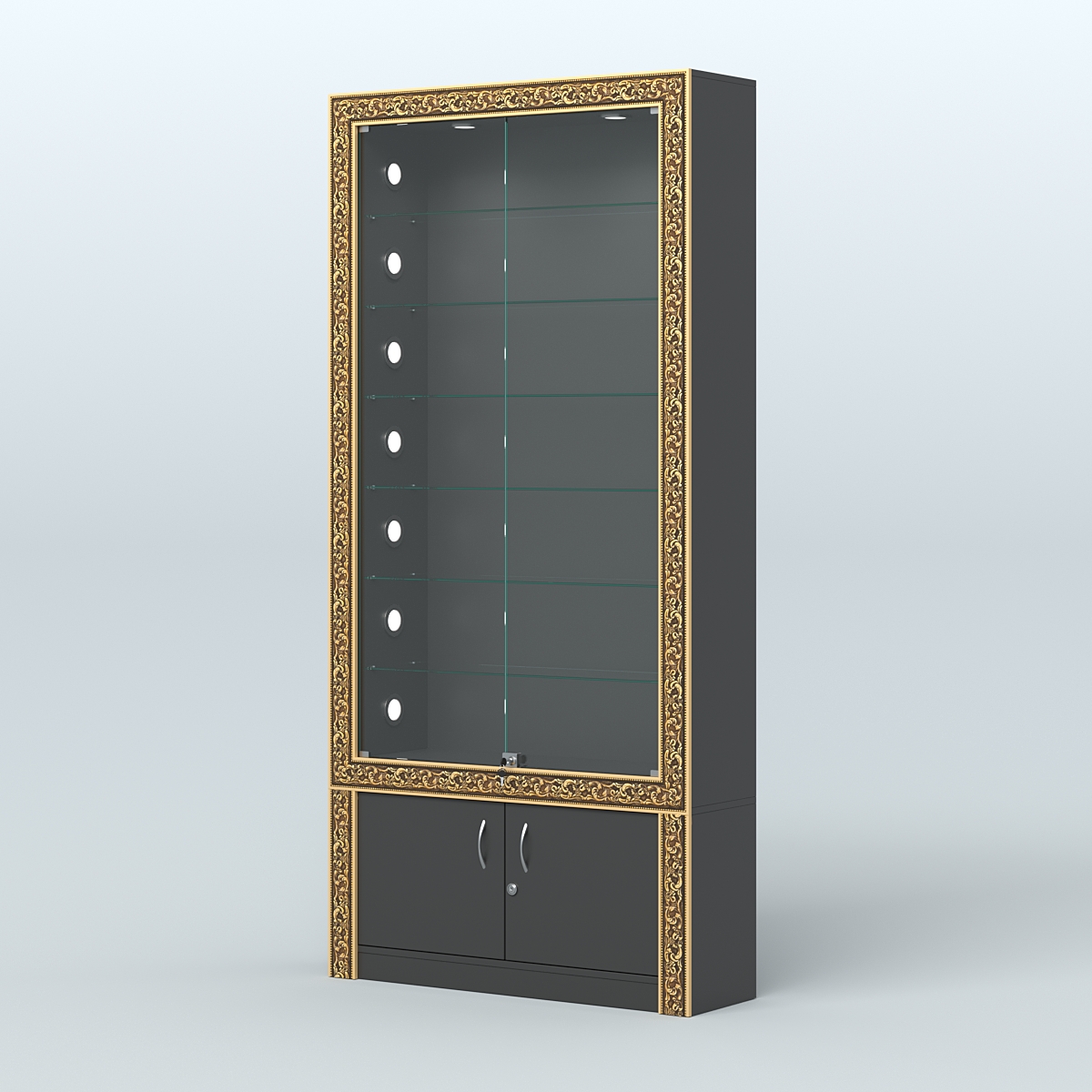 Витрина с декором и стеклянными дверками №ВБА-31С Черный